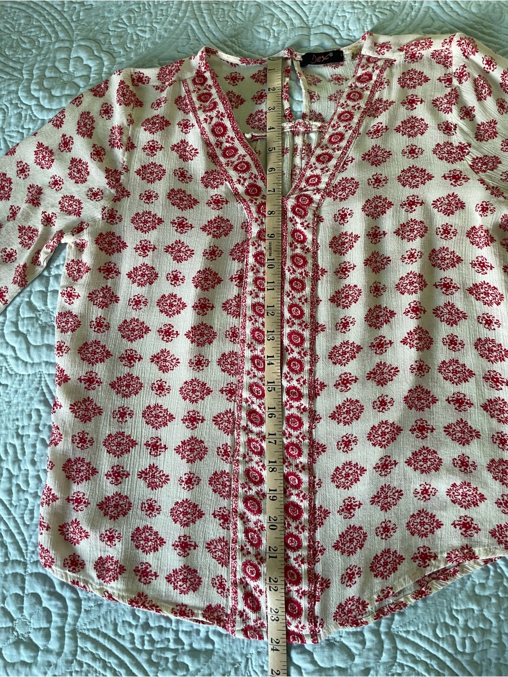 Dex Red Floral Tunic Top on Cream - Picture 5 of 6